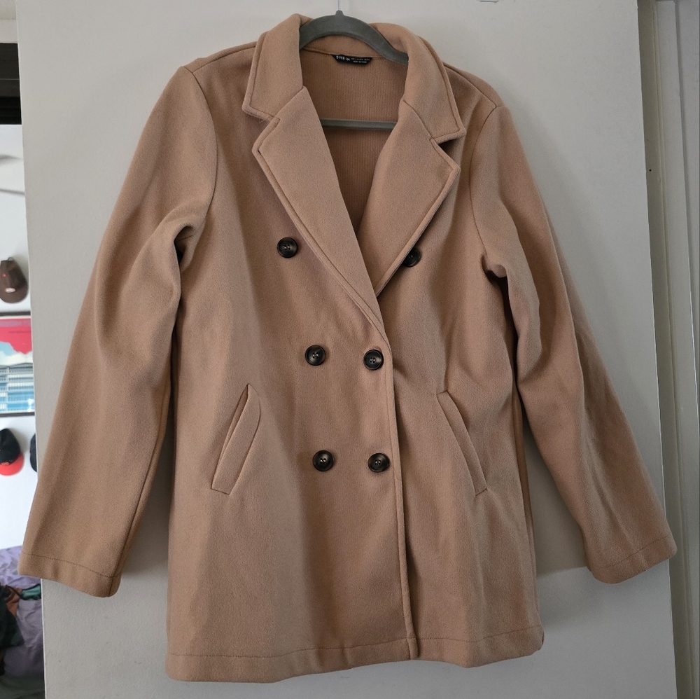 Tan Double Breasted Blazer Coat | Camel Jacket, Size Large - Picture 3 of 3